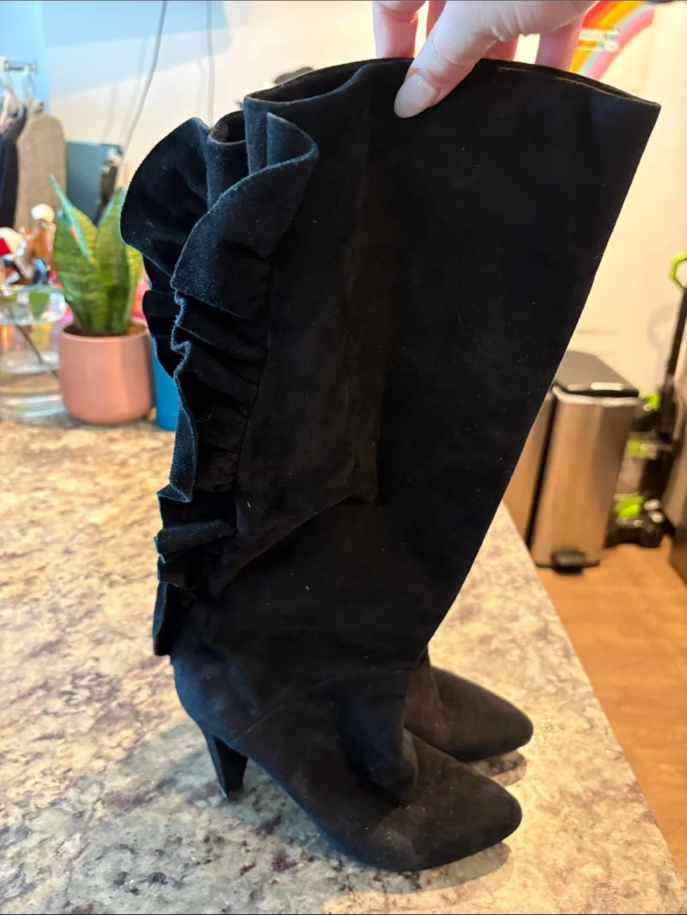 Marc by Marc Jacobs Black Suede Over-the-Knee Pointed Boots
